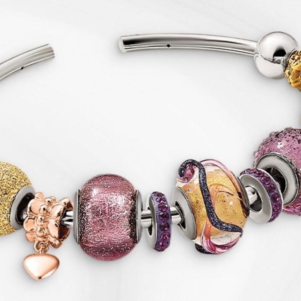Sterling Silver Cuff Bangle with 13 Reflection Beads